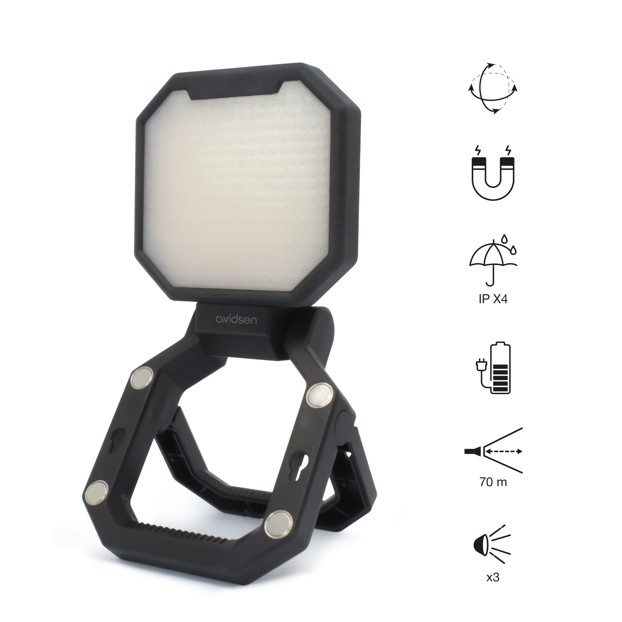 Projecteur LED rechargeable 2000 lumens 3 modes d'éclairage fonction batterie externe - Avidsen - 103674