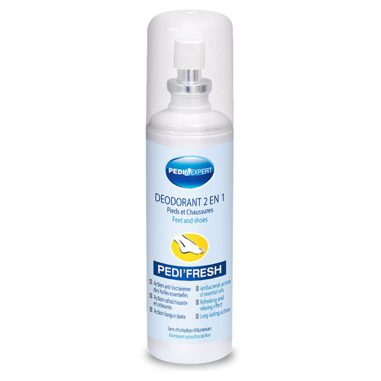 PEDIEXPERT - Pedi'Fresh - Spray 2 en 1 pour Pieds et Chaussures - Action antibactérienne et rafraîchissante - Aux huiles essentielles et Pierre d'Alun - Pour une fraîcheur toute la journée