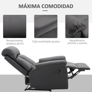 Sillón Relax Reclinable Tapizado en PU Butaca de Salón con Reposapiés Retráctil Respaldo Alto Resposabrazos y Asiento Acolchados Grueso 80x97x107 cm Negro