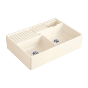 Evier cuisine 2 bacs Tradition Creme CeramicPlus avec vidage manuel
