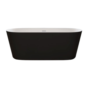 MSV - Corbin Baignoire Îlot Ovale 170 cm en Acrylique Noir Mat, Baignoire Compacte 1 Place avec Bonde Pop-up et Trop-plein Linéaire Intégré