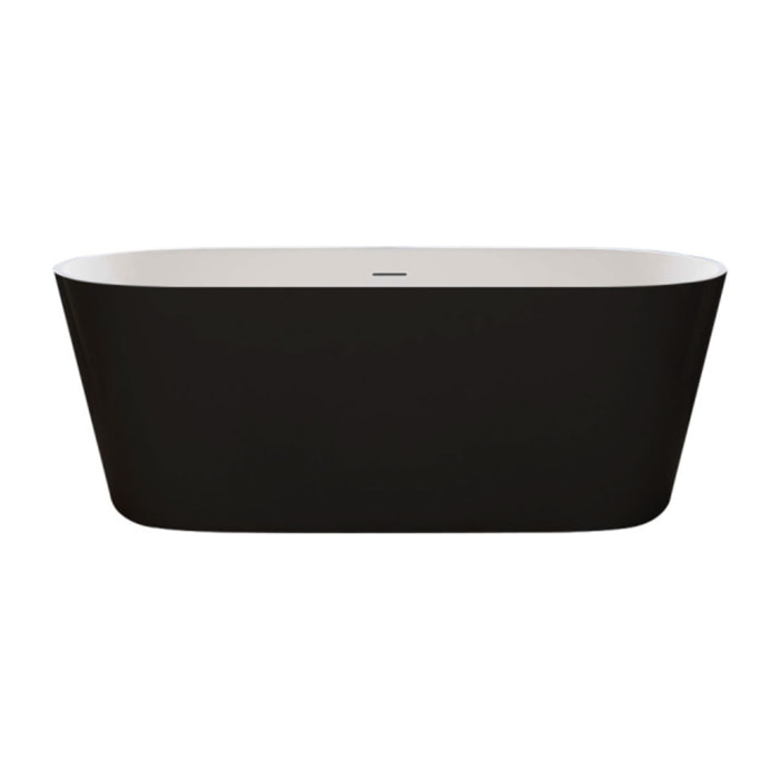 MSV - Corbin Baignoire Îlot Ovale 170 cm en Acrylique Noir Mat, Baignoire Compacte 1 Place avec Bonde Pop-up et Trop-plein Linéaire Intégré