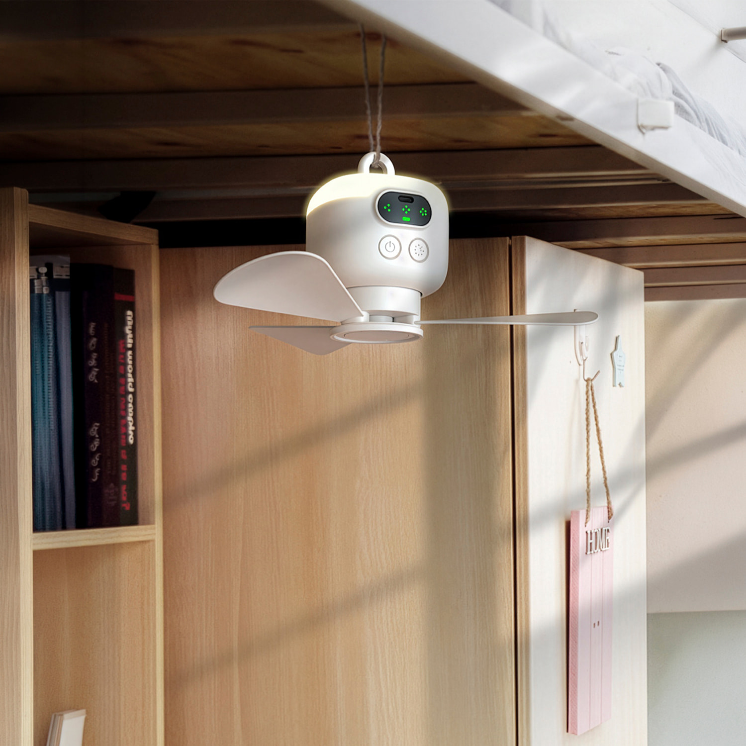 Ventilador de techo inalámbrico con batería de 8000mAh FS-6A de 27cm. Con luz LED integrada, 3 velocidades y temporizador. Incluye mando a distancia.