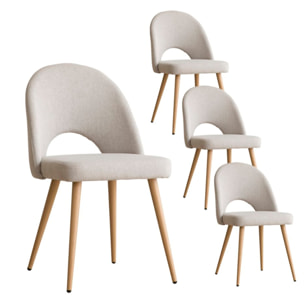 Pack de 4 chaises -tissu et bois-couleur beige 52 x 85 x 59 cm