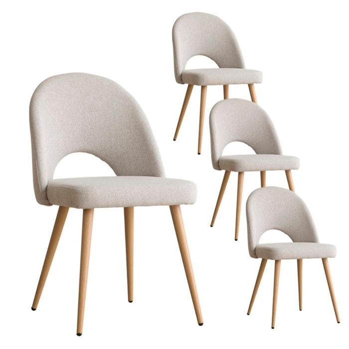 Pack de 4 chaises -tissu et bois-couleur beige 52 x 85 x 59 cm