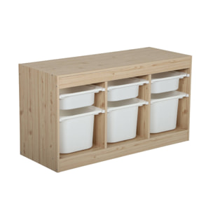 Meuble de rangement pour enfant décor bois 6 bacs de rangement SORA