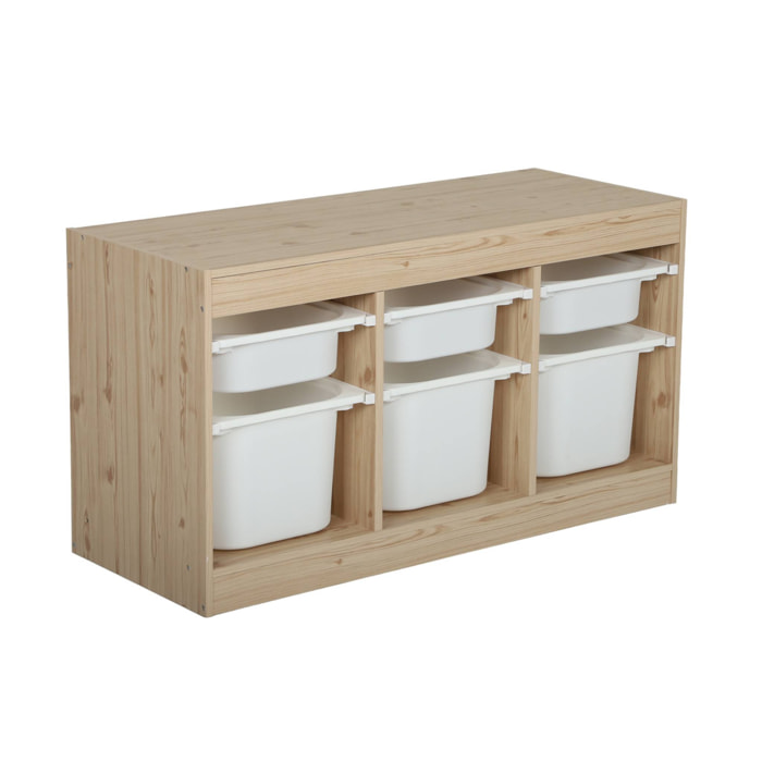 Meuble de rangement pour enfant décor bois 6 bacs de rangement SORA