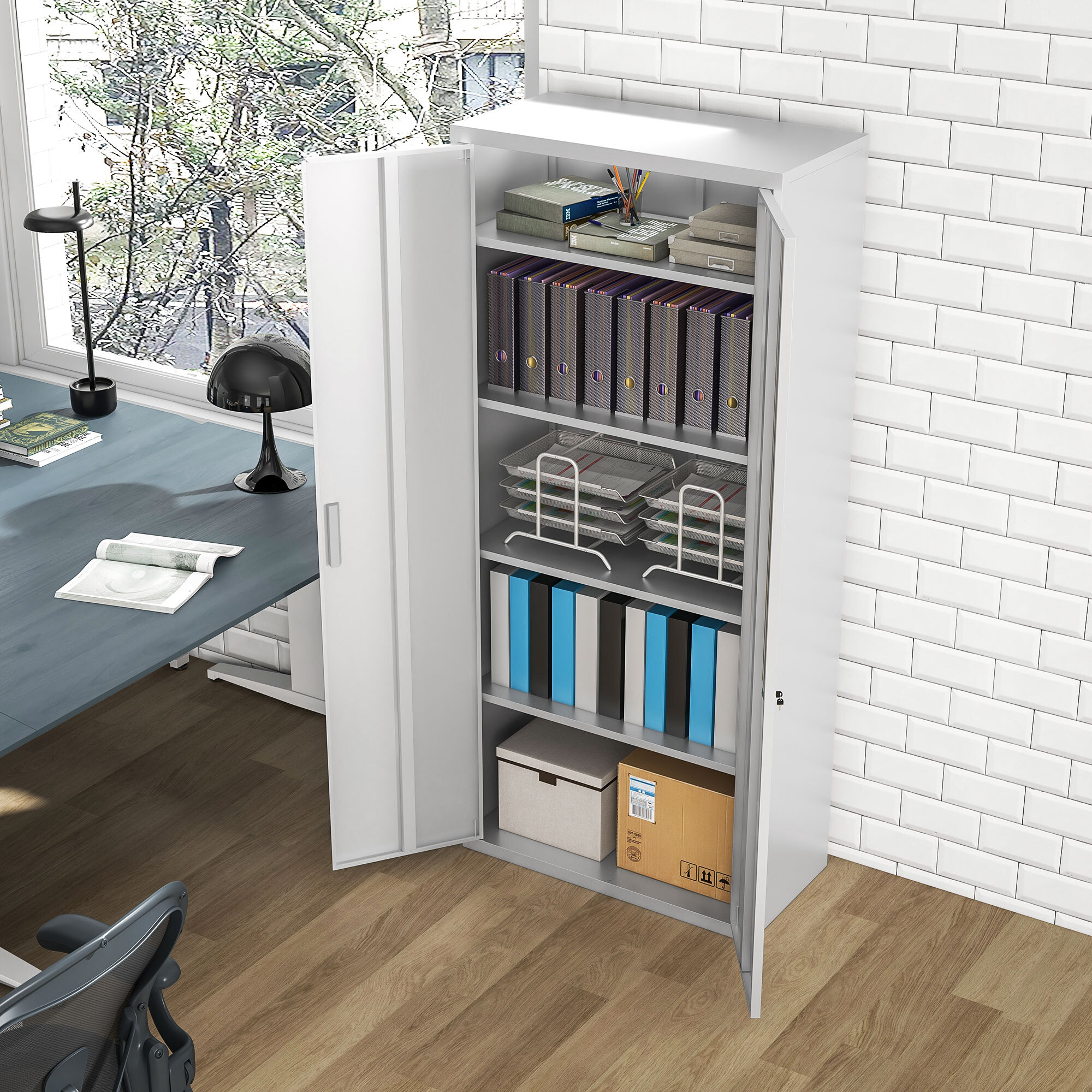 Mueble Archivador de 5 Niveles Archivador con Llave Estantes Ajustable Armario Archivador Metálico para Oficina Estudio Salón 80x40x180 cm Blanco