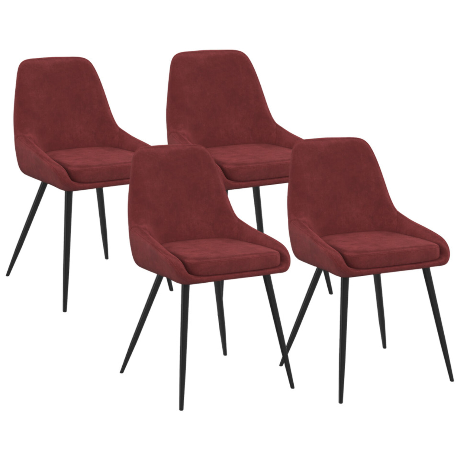 Chaises Olivia velours bordeaux pieds métal - lot de 4