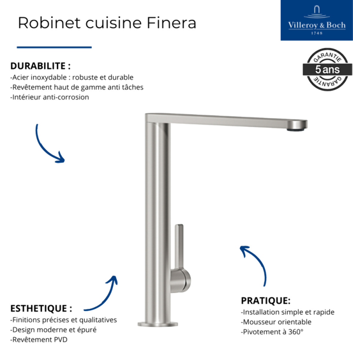 Robinet cuisine VILLEROY ET BOCH Finera
