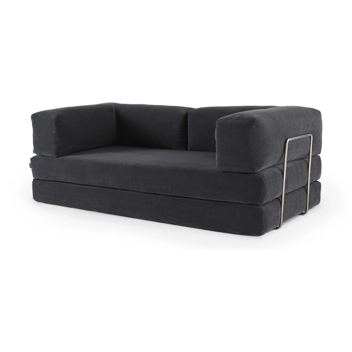 TRENDY - Canapé compressé 3 places modulable en velours côtelé anthracite