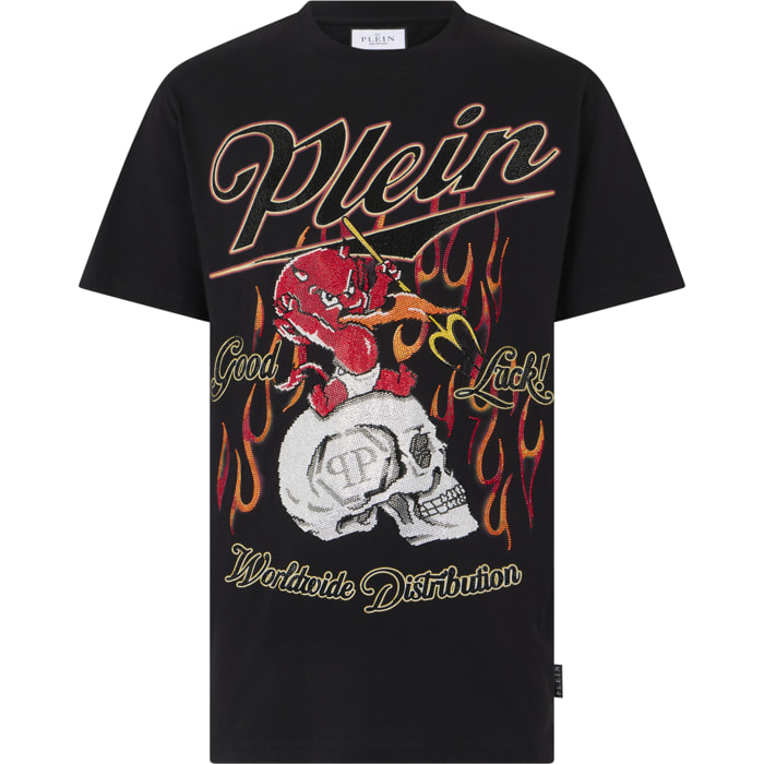 PHILIPP PLEIN Round Neck T-Shirt Little Devil Crystal