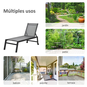 Tumbona para Exterior con Ruedas Chaise Longue de Jardín Respaldo Regulable