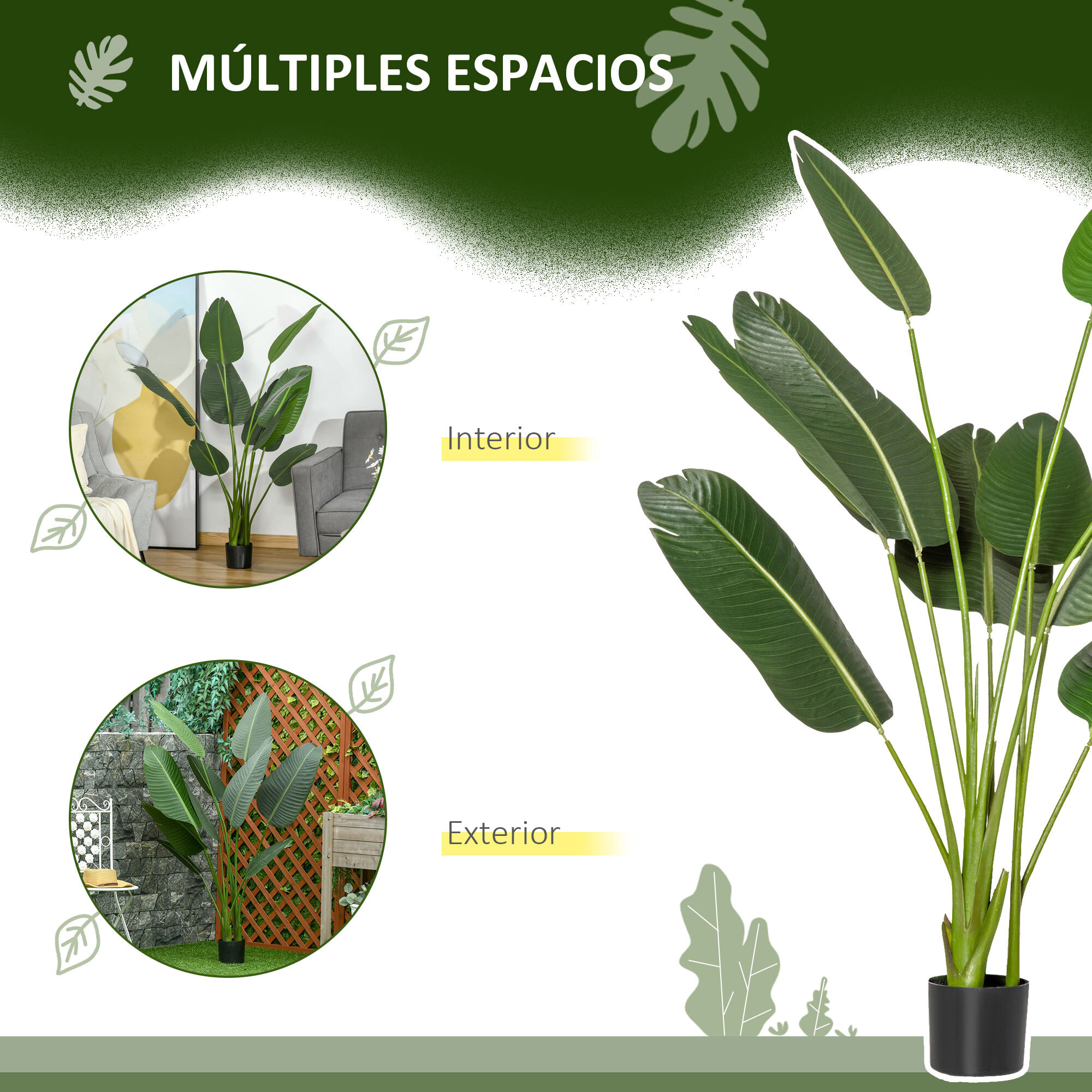 HOMCOM Planta Artificial Bananera de 160 cm con Maceta y 10 Hojas Realistas Planta Tropical Sintética para Decoración en Interior y Exterior Oficina Hogar Verde