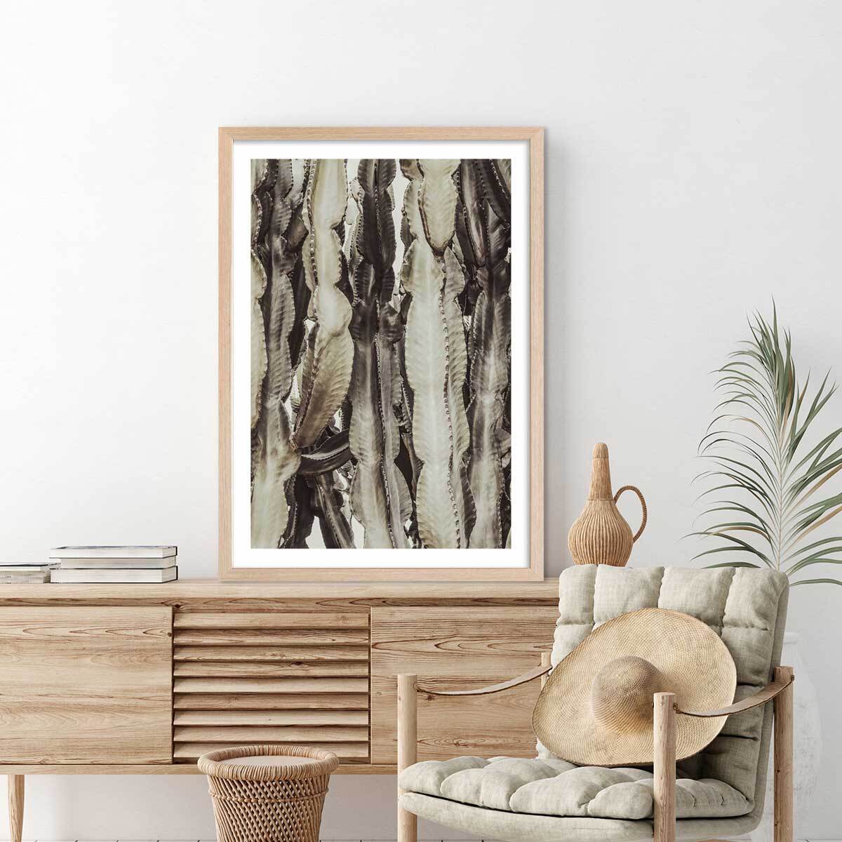 Poster cactus mood Affiche + cadre en bois - Chêne
