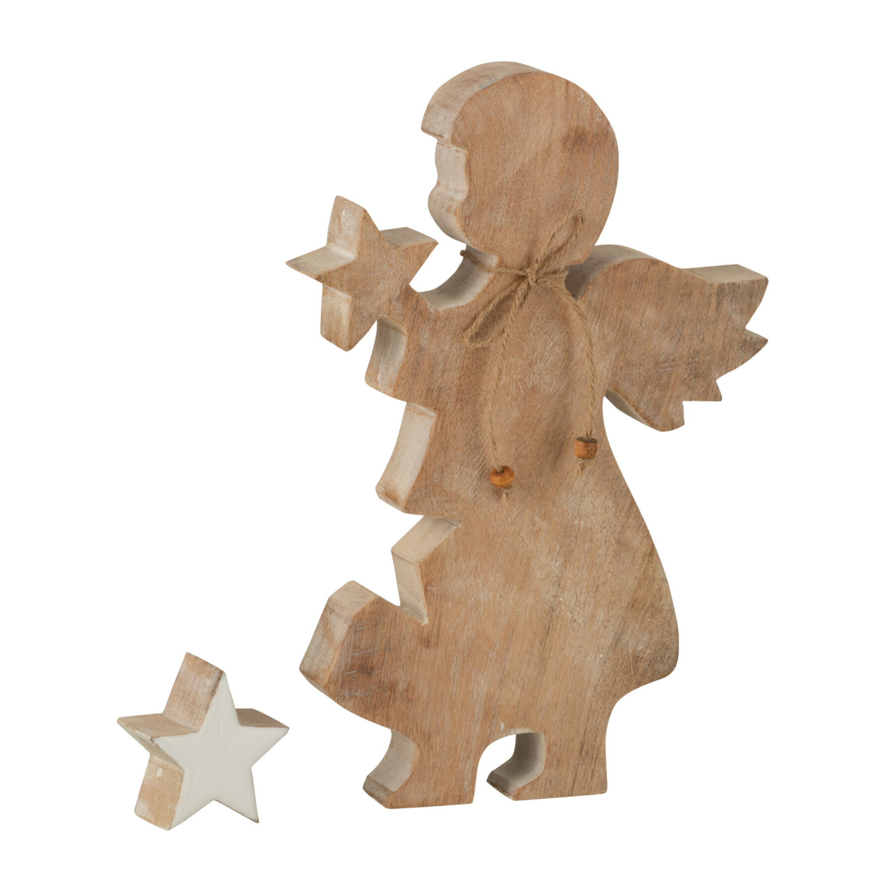 J-Line figurine Ange Etoile - bois de  Manguier - blanc - large