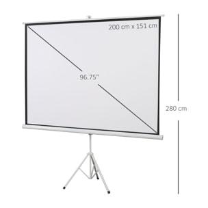 Pantalla de Proyector Manual con Soporte 100 Pulgadas Pantalla de Proyección Portátil Formato 4:3 para Interior y Exterior Cine en Casa Patio 203x152 cm Blanco