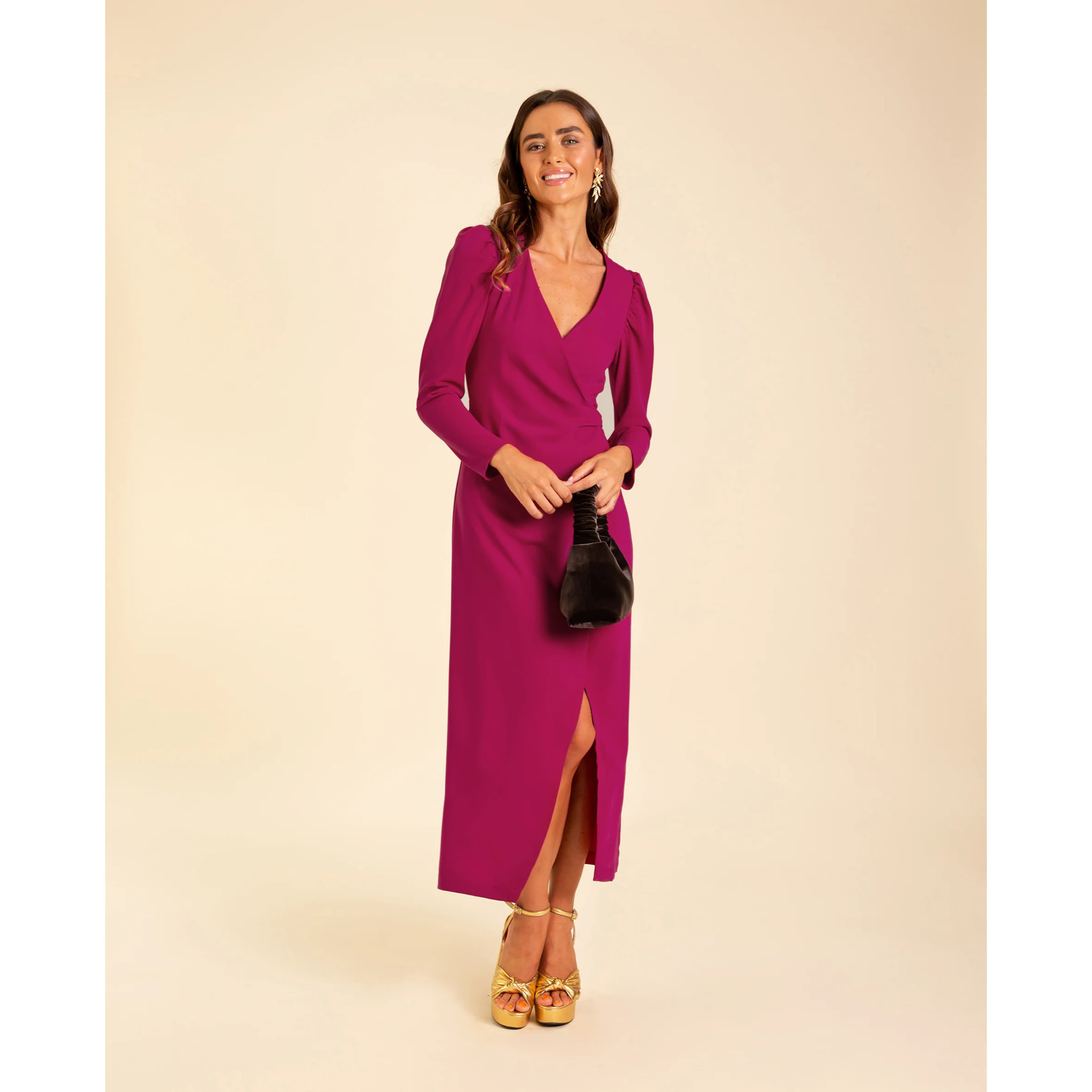 Vestido midi cruzado manga larga