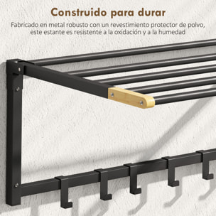 Toallero de Baño de Pared, Toallero Plegable con 5 Barras y 6 Ganchos, para Toallas, Baño, 60 cm, Negro