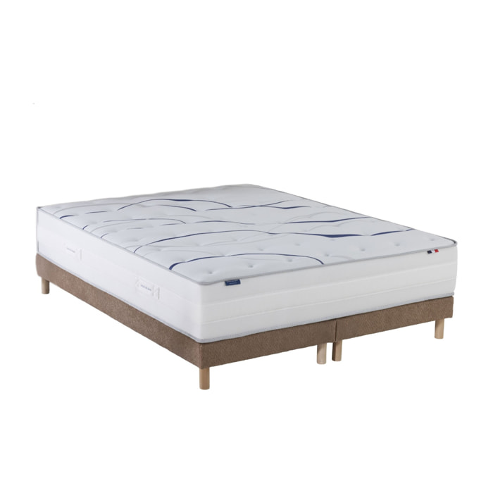 Ensemble matelas mémoire de forme MEMORIA + sommier, chenille bouclettes Moka