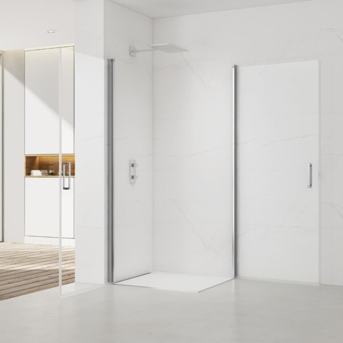 Fusion Portes de douche acces en angle pivotantes 100x80cm anticalcaire avec profilés chrome brillant (SATFUD10080-SET)
