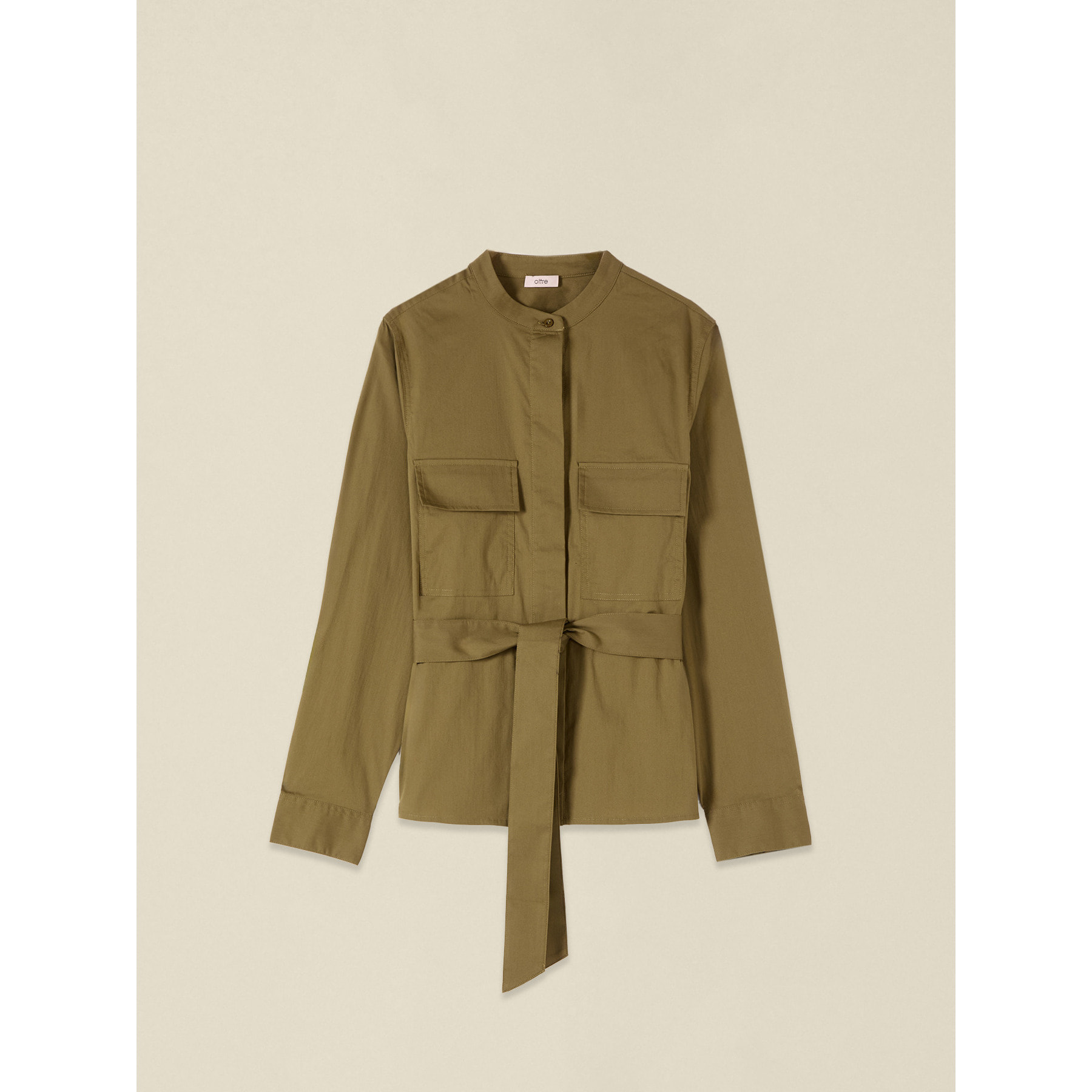 Oltre - Camicia in popeline con cintura - Verde militare