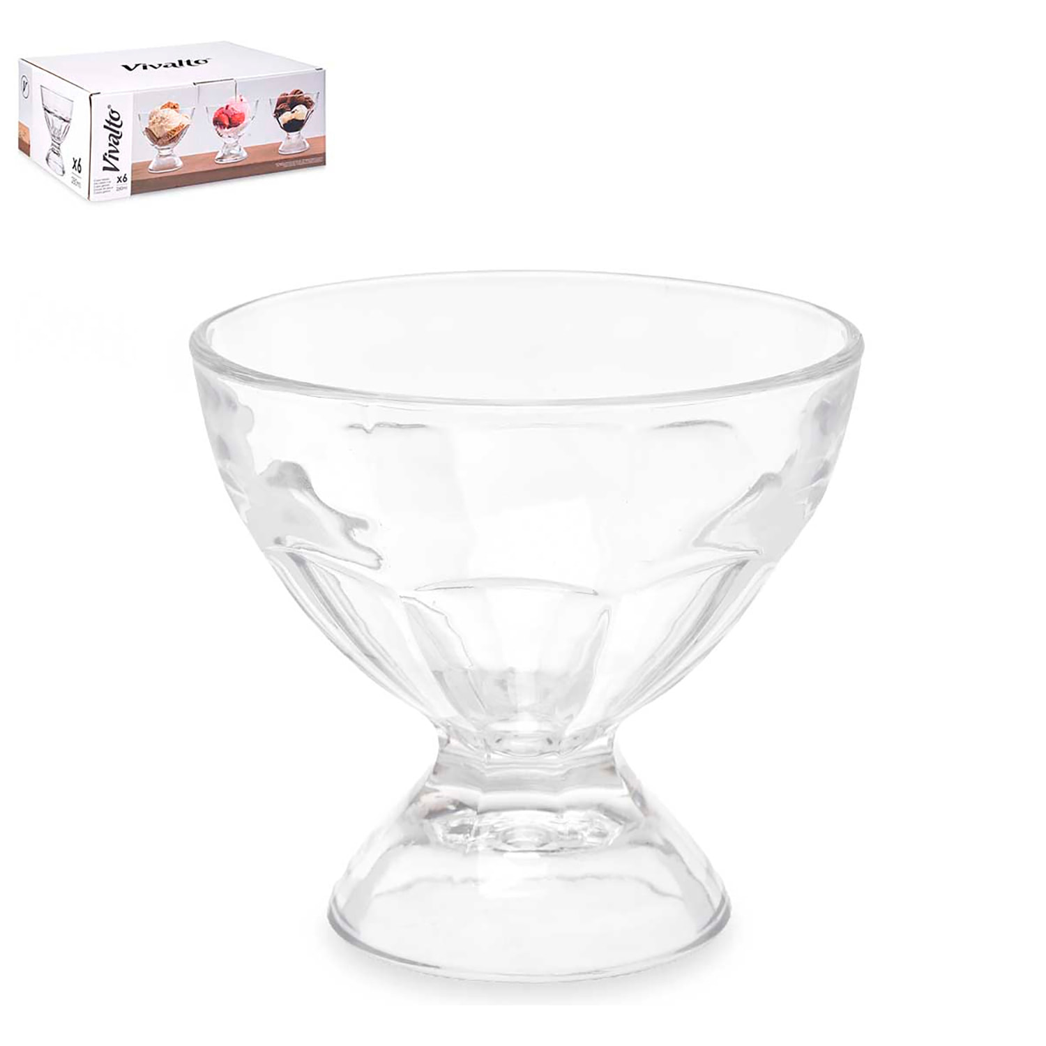 PACK 6 COPPE GELATO VETRO CON PIEDISTALLO