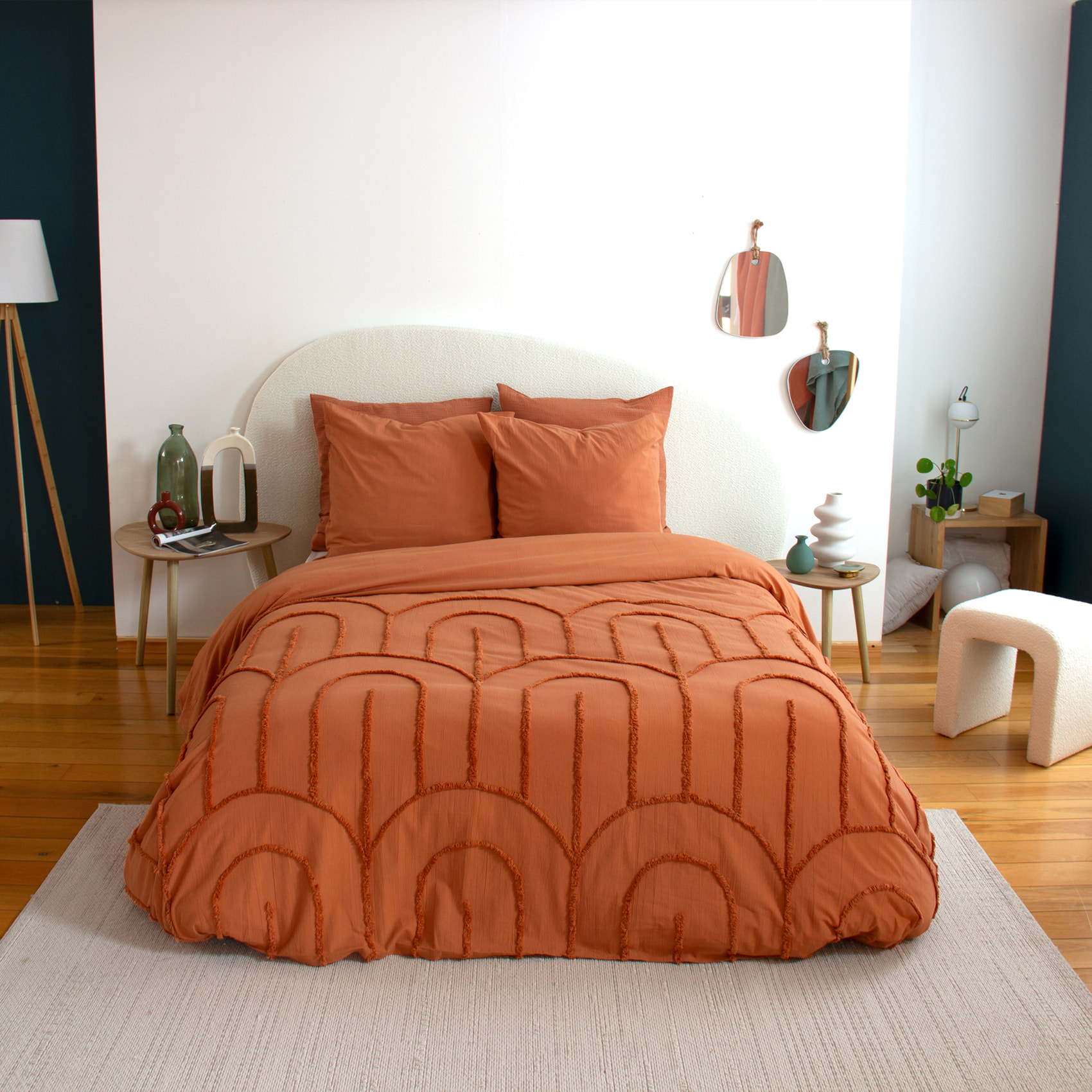 Parure de lit en coton tufté arches - Terracotta