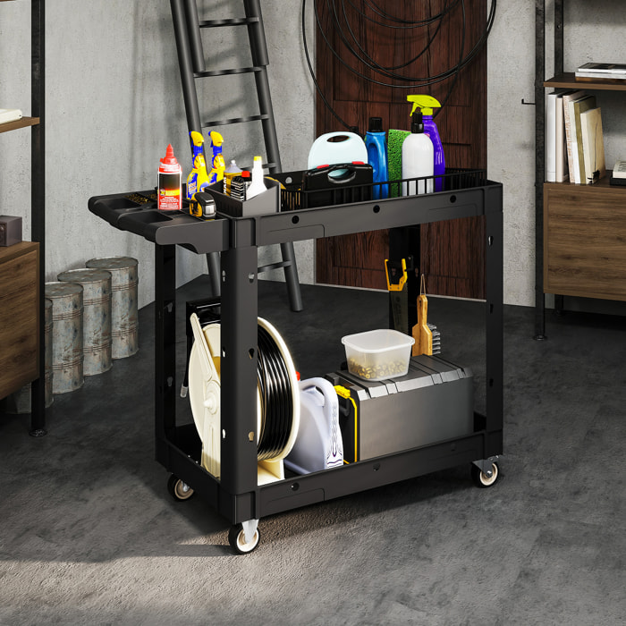 Servante chariot à outils 2 niveaux plateaux séparateurs poignée max. 227 Kg plastique noir