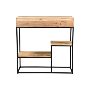 Console avec rangements 2 tiroirs en bois massif et métal noir L80 cm GRENELLE