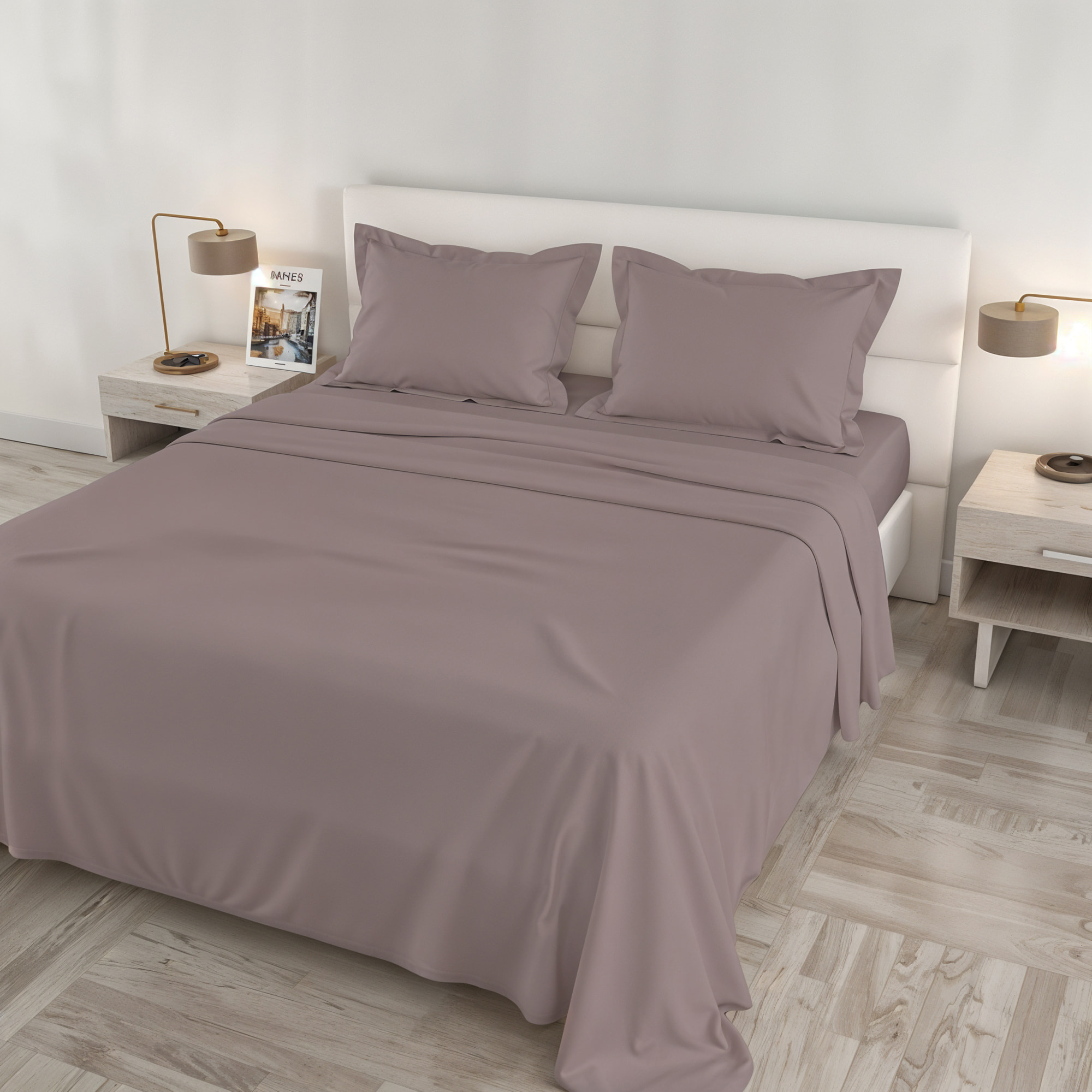 COMPLETO LETTO RASO CLOE, 100% Raso di Cotone, Made in Italy - ROSA ANTICO