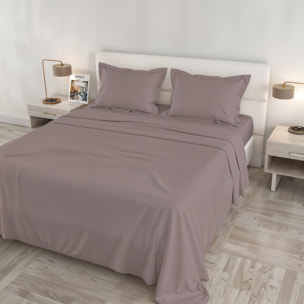 COMPLETO LETTO RASO CLOE, 100% Raso di Cotone, Made in Italy - ROSA ANTICO