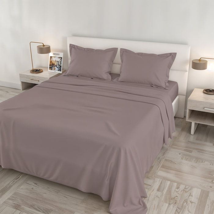 COMPLETO LETTO RASO CLOE, 100% Raso di Cotone, Made in Italy - ROSA ANTICO