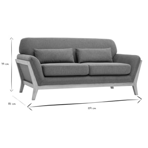 Canapé scandinave 2 places en tissu effet velours texturé terre brûlée et bois clair YOKO