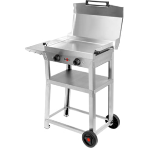 Plancha électrique KRAMPOUZ KOMBI DOUBLE inox sur chariot, 60x40 cm avec capot