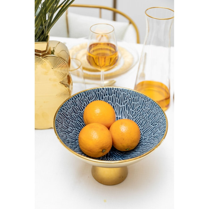 Coupe à fruits sur pied dorée et bleue