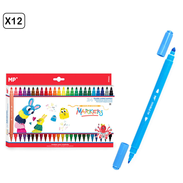 12 PACKS DE ROTULADORES DOBLE PUNTA 24 Uds.