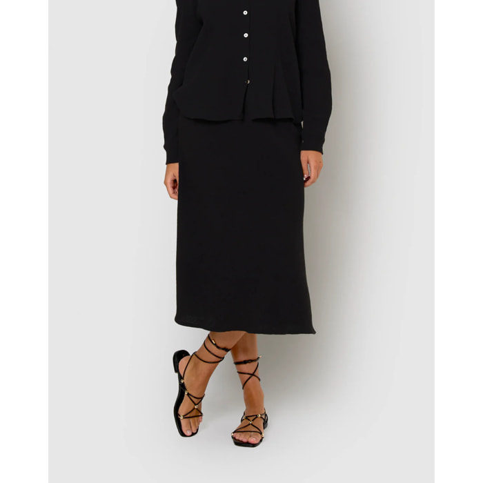 Falda midi evasé algodón lino negro