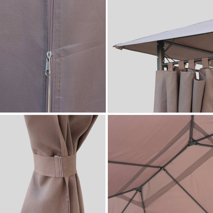Ensemble complet toile de toit et rideaux taupe pour tonnelle 3x4m Divio - toile de rechange pergola. toile de remplacement