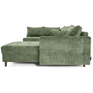 Rune - canapé panoramique d'angle gauche 7 places en velours texturé - Vert sauge