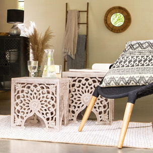 Tables gigognes "Terre" - bois sculpté