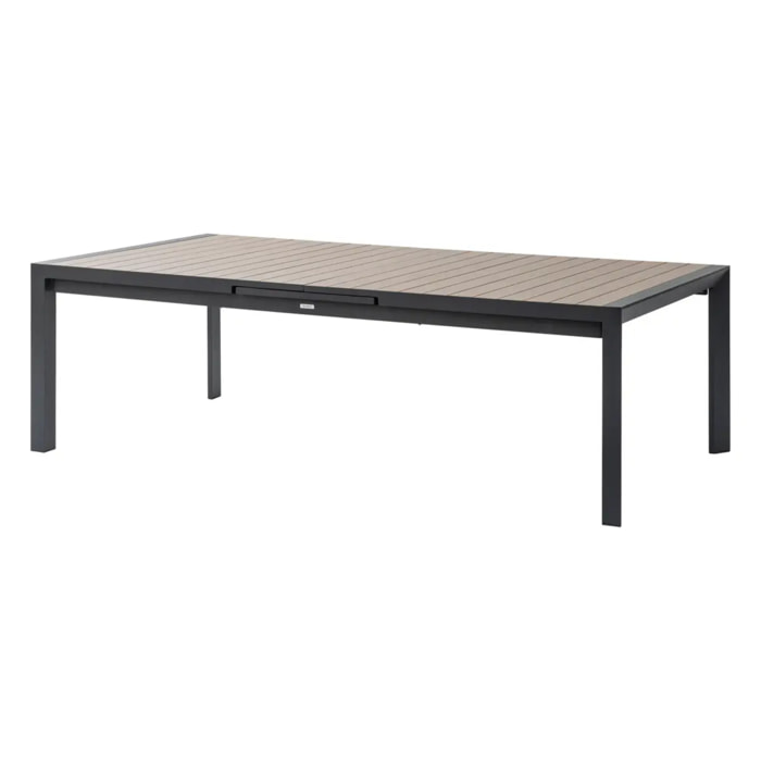Table de jardin extensible "Évasion" effet bois honey & graphite 14 places lates en aluminium