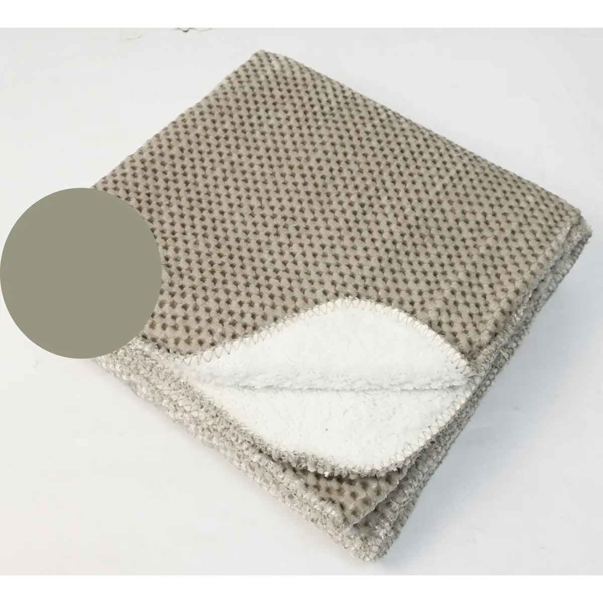 Plaid flanelle effet sherpa Lyno vert Kaki 170x130cm