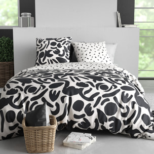 Parure housse de couette imprimé 100% coton - maori - noir