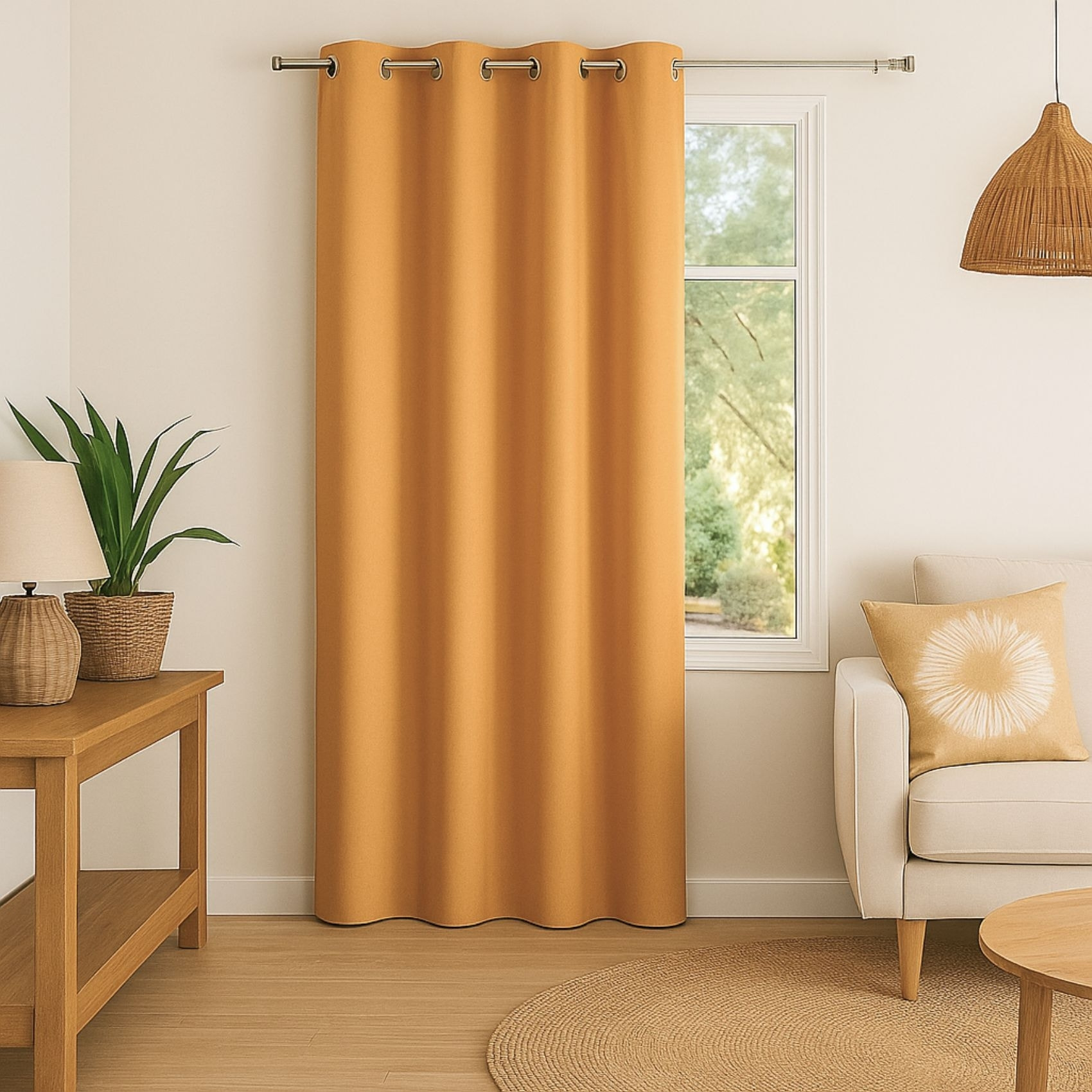 Rideau 100% occultant  - Effet chiné - Jaune Ocre
