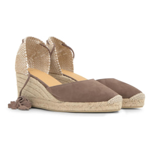 Alpargata de cuña 6 cm en ante con tiras trébol