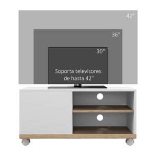 Mueble de TV con Ruedas, Mesa de TV Móvil, Mueble para Televisión hasta 32 Pulgadas, con 1 Puerta, 2 Compartimentos Abiertos, Estante Ajustable, para Salón, Comedor, Dormitorio, Blanco