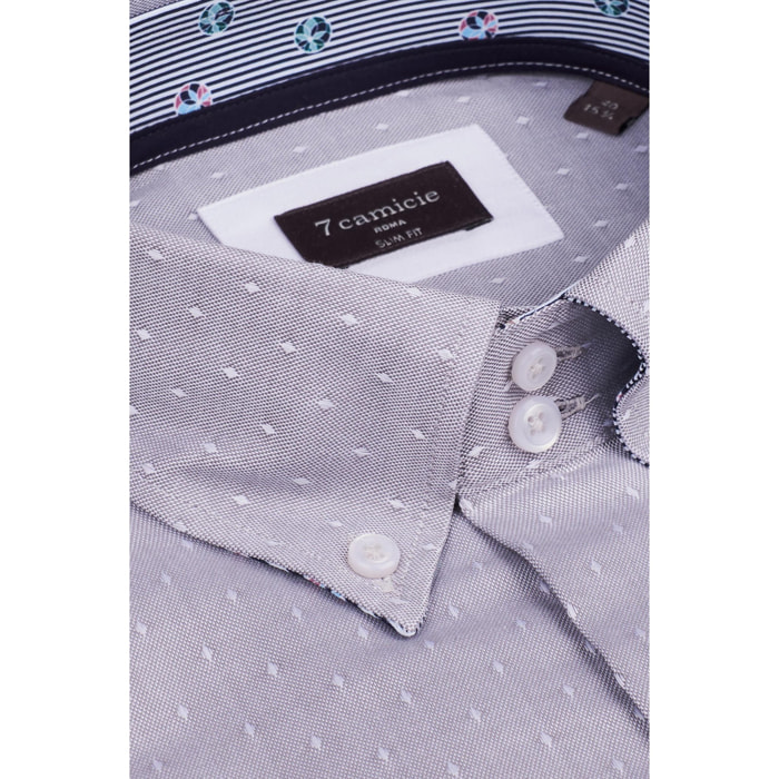 Camicia Uomo 2 Bottoni Button Down Slim Oxford Fantasia Grigio/Bianco