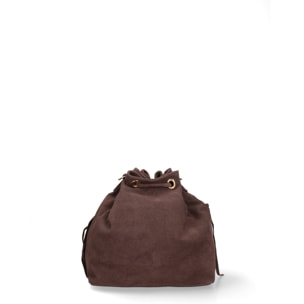 Borsa a secchiello da donna Made in Italy - Modello Umbria Plus - Pelle scamosciata - 25.0 x 22.0 x 13.0 cm