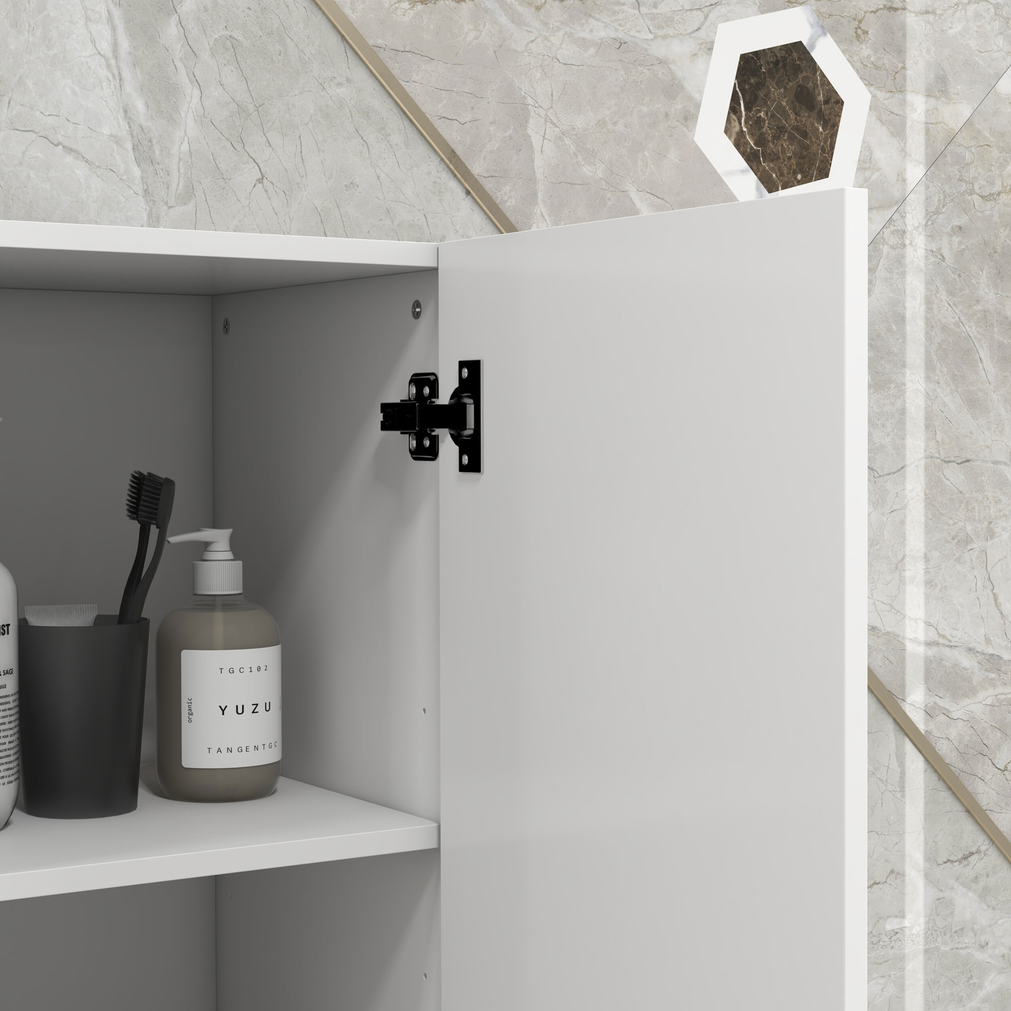 Meuble colonne rangement salle de bain style contemporain façade laquée 2 portes étagères 2 niches blanc
